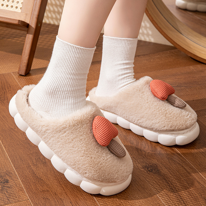 Trendy Viral Small Mushroom Cartoon Cotton Slippers for Women, Autumn and Winter, Fleece-Lined, Warm, Comfortable, Thick-Soled, Couple's Indoor Home Slippers Trendy Viral Small Mushroom Cartoon Cotton Slippers for Women, Autumn and Winter, Fleece-Lined, Warm, Comfortable, Thick-Soled, Couple's Indoor Home Slippers