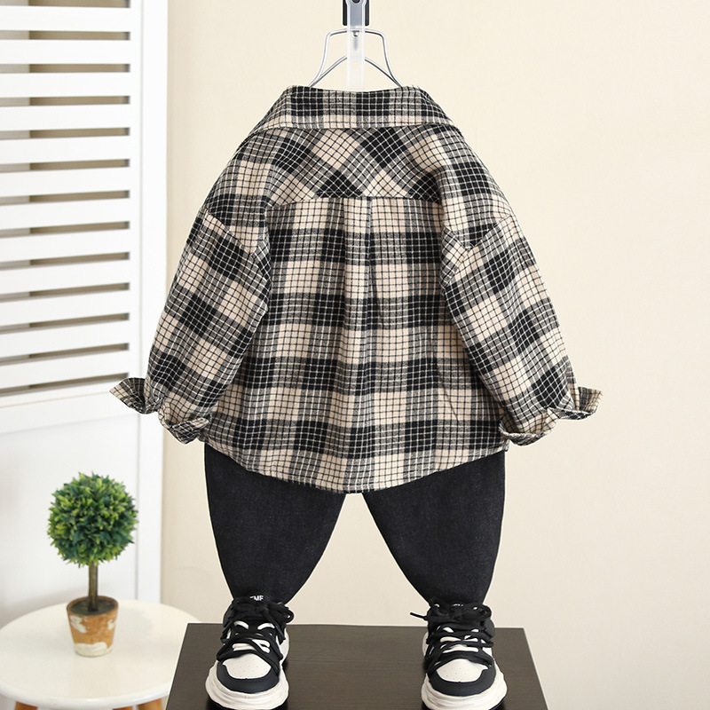 5840 Camisa a cuadros de otoño para niños 2025 otoño nuevo estilo estilo occidental chaqueta de otoño para niños camisa de primavera y otoño para bebés