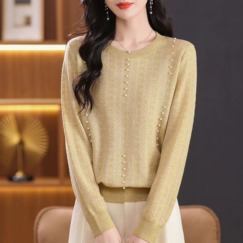 Мама весна и осень модная шерстяная нижняя рубашка для женщин среднего возраста 2025 новый свитер средний и пожилой вязаный весенний топ