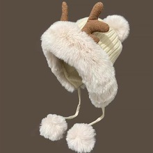 帽子女秋冬韩版可爱鹿角毛球护耳毛绒帽圣诞加厚东北雷锋帽骑车帽