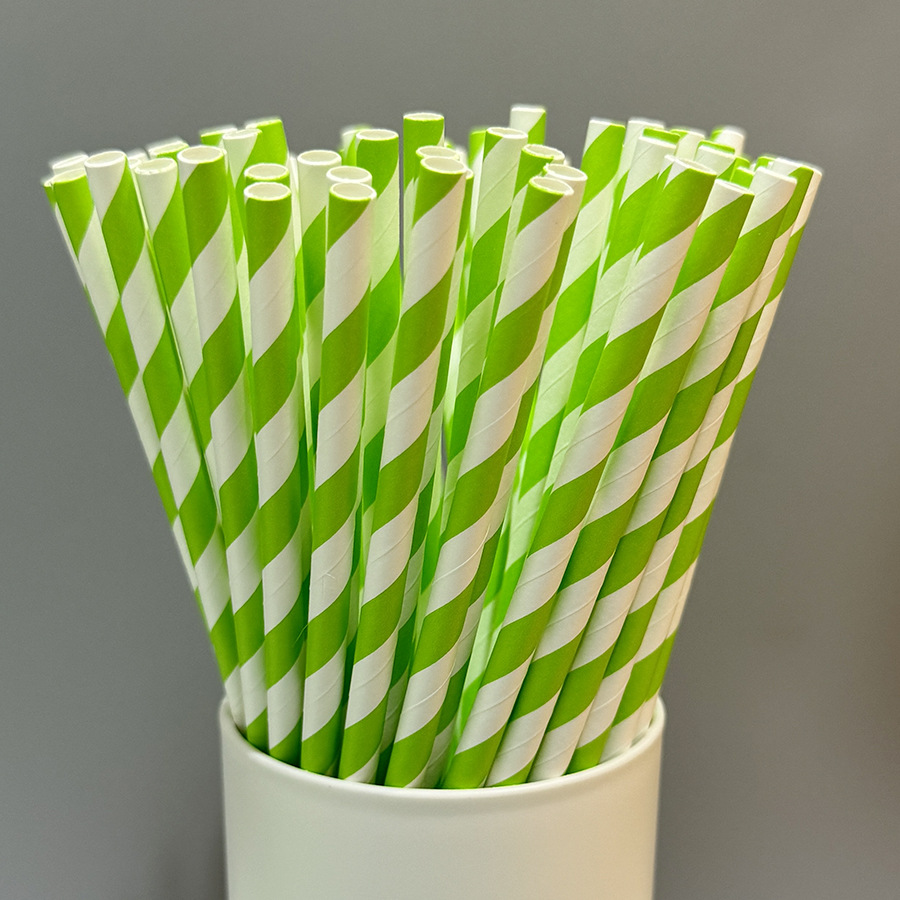 Gran cantidad en stock paja de papel desechable al por mayor paja de papel degradable paja de serie verde Verde Rayado fresco