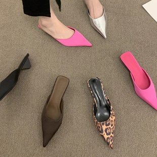 Mueller Slippers Low Heel Small Square Head Rear Empty Half Slippers Spring and Summer 2024 New Style Baotou Cat Heel Shaped Heel Sandals
