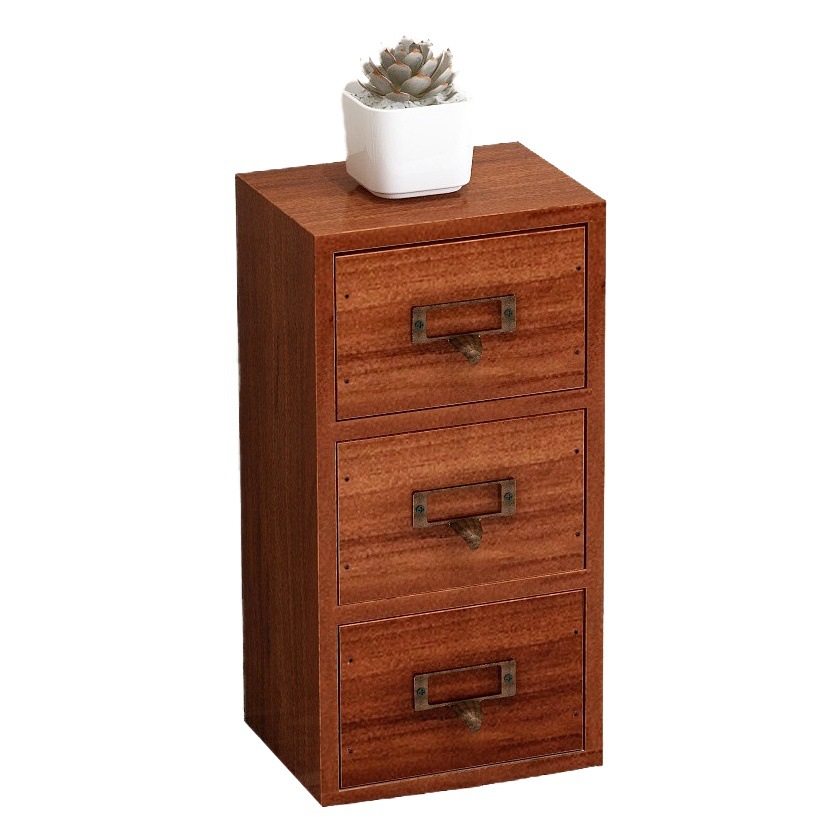 Caja de almacenamiento de té de cajón de madera vintage caja de joyería de escritorio caja de organización de joyería multi-capa rectangular pequeño gabinete