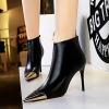 Thin heel high heel side zipper metal pointed short boots and bare boots