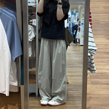 灰色裤子大码女胖mm显瘦宽松bf慵懒风阔腿运动长裤梨型身材工装裤