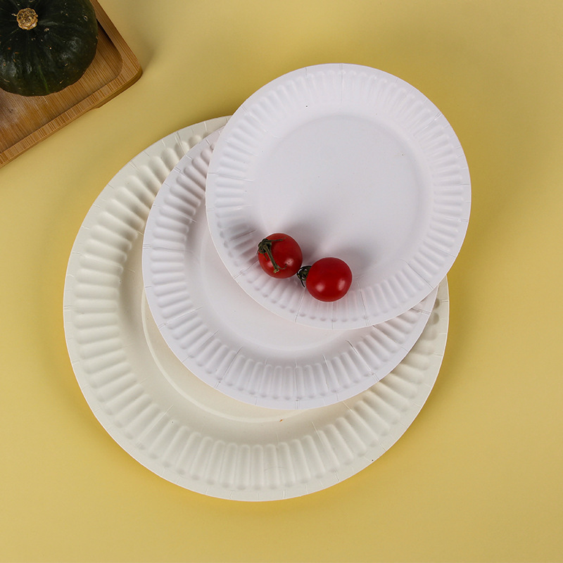 使い捨て紙皿 生分解性紙パルプ皿 厚手丸型食器紙皿 ケーキ皿 6789inch|undefined
