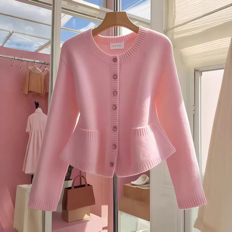 Brother's Mall Same Style Women's Clothing 2025 Autumn New French Style Chanel-Inspired Pink Knit Sweater with a High-End Feel