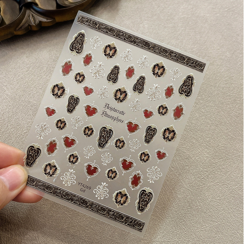 レトロな愛のフォトフレームネイルアートステッカーダーク甘いクールな蝶絶妙なレース粘着ネイルデカール装飾卸売|undefined