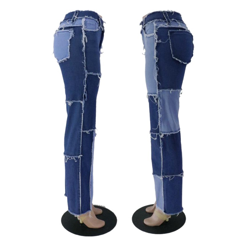 Pantalones Vaqueros de Pierna Recta para Mujer, Estilo Verano 2025, Nuevo Estilo, Tendencia en Amazon Europa y América, Diseño de Parches de Colores Mezclados, Cintura Alta, Ajustados
