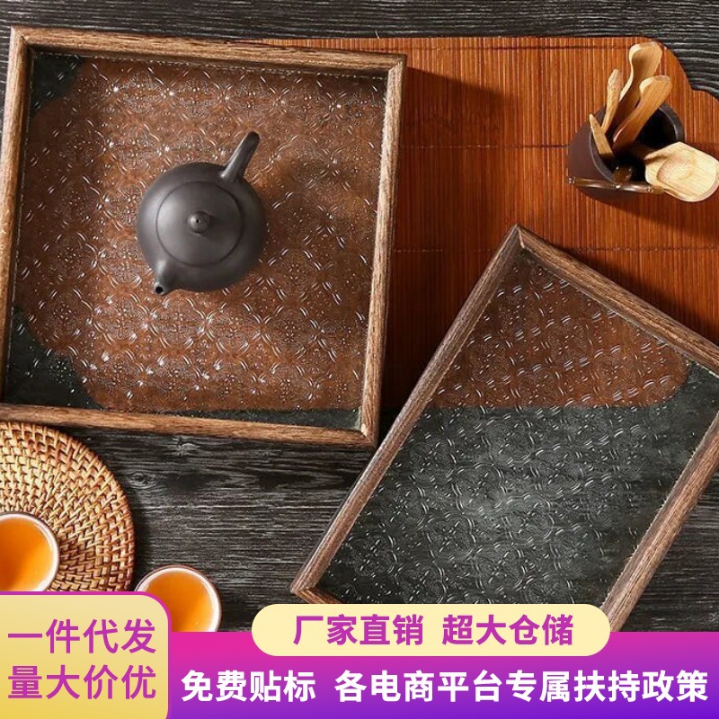 Retro Begonia Flower Tray Rectangular Household Tray Kitchen Wooden Dessert Tray Tea Cup Tray Tea Tray Fruit Tray