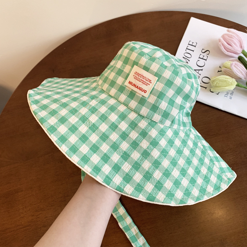 Sombrero de pescador con bordes anchos a cuadrillas coreanas, sombrero de verano, sombrero de bisel grande, sombrero de sombrero solar pequeño, sombrero de copa