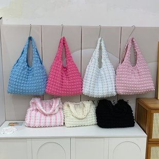 Korean Style Pleated Bubble Bag 2024 Spring New Casual Fashionable Large Capacity Shoulder Underarm Portable Tote Bag