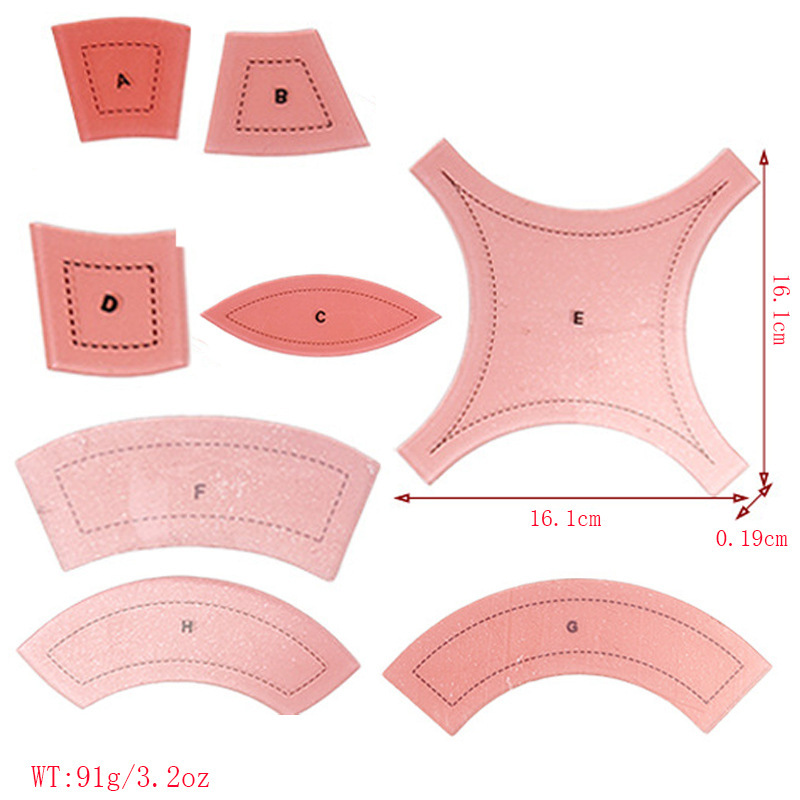 Diseño de prendas de vestir acrílico 90 ° regla de costura de tela de corte de tela doble regla de patrón de tela de corte