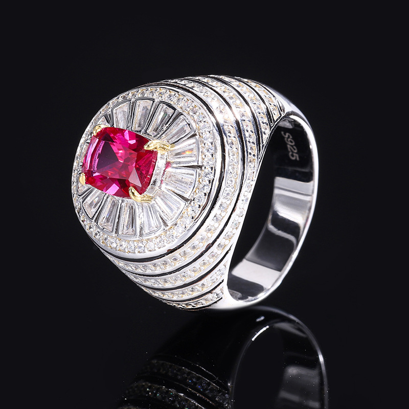 Zhuang Sheng joyería S925 plata transfronteriza simulación corindón rojo 3 quilates estilo retro traje piedra principal 6*8