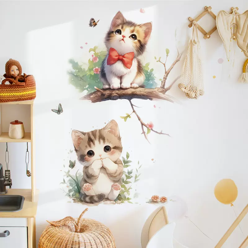 卡通猫咪门贴卧室沙发背景墙装饰墙贴画可移除跨境热销小贴 36056