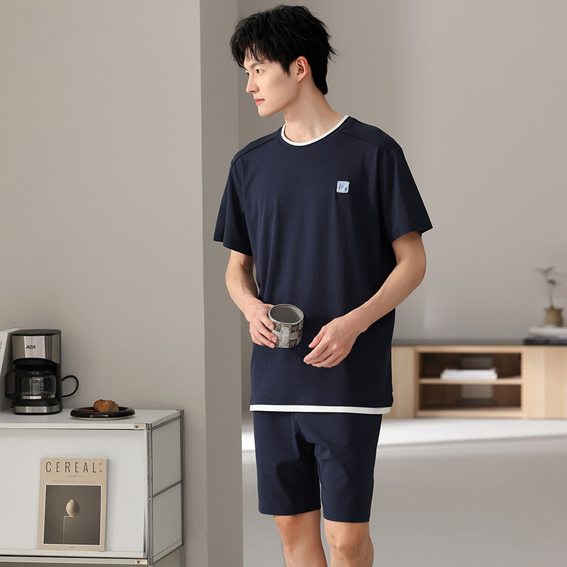 5050 모달 여름 특대 사이즈 잠옷 남성용 루즈핏 얇은 플러스 사이즈 반팔 반바지 홈웨어 세트