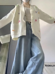 韩系奶fufu蝴蝶结针织开衫女秋新款小众设计感宽松软糯毛衣外套