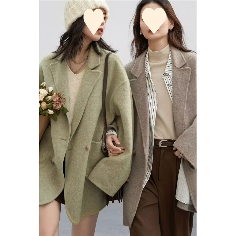 Winter New High-End Wool Double-Sided Velvet Outwear Handmade Suit-Style Outwear Large Size Windbreaker Preppy Style