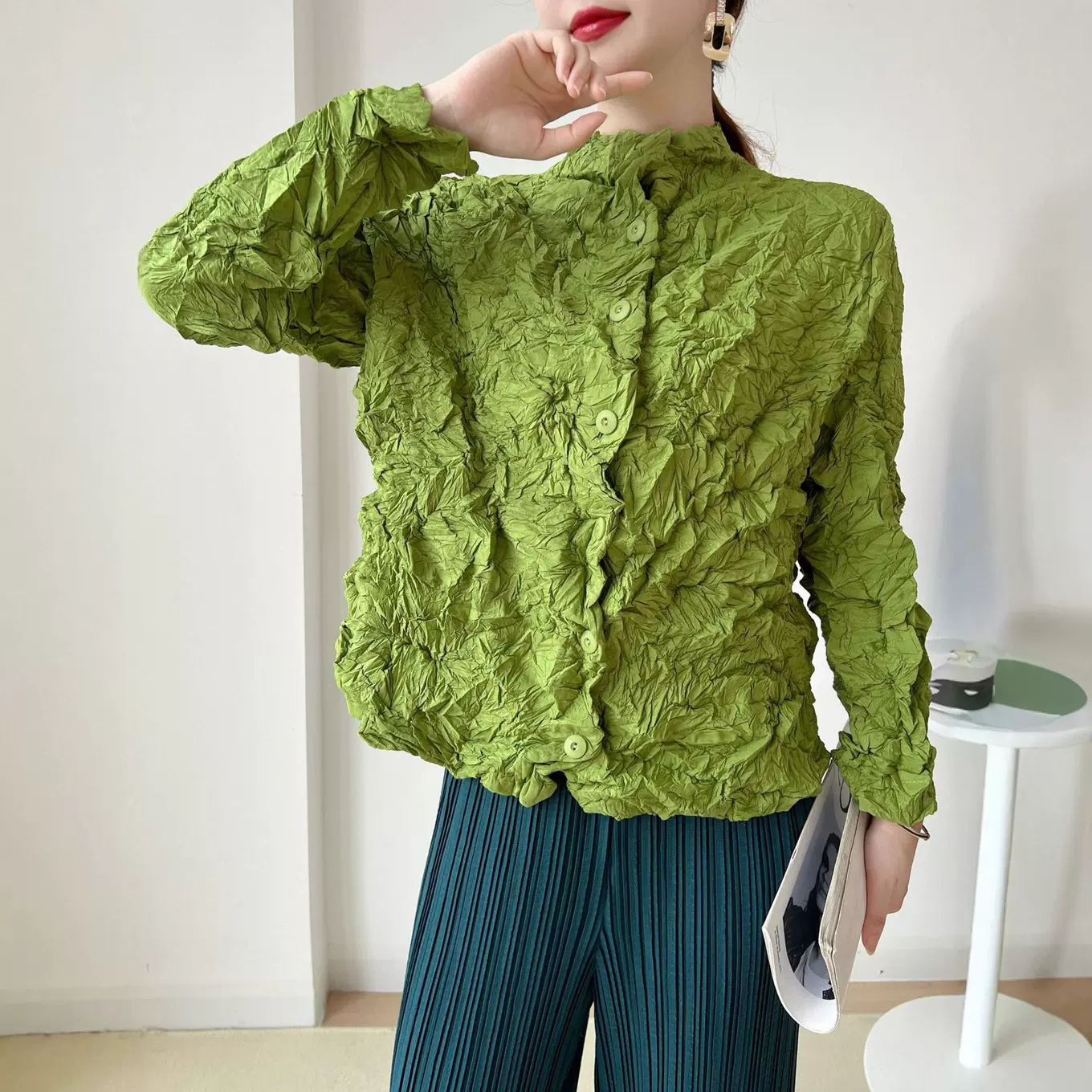 专柜同款手工捏褶棉衣外套女厚款秋冬新款保暖简约风褶皱棉服上衣