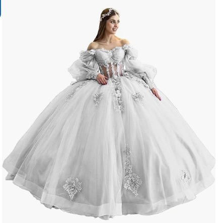 Flores vestido de adulto con mangas brillante con cuentas vestido dulce 2026 nuevo vestido de baile de hombro para mujeres image 34