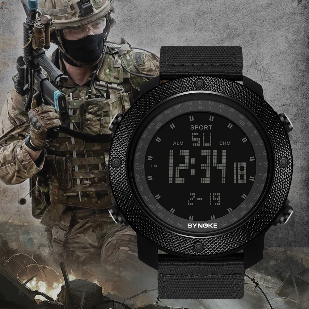 SYNOKE hombres deportes reloj electrónico correa de nylon multifuncional impermeable luminoso pantalla grande al aire libre montañismo moda Deportes