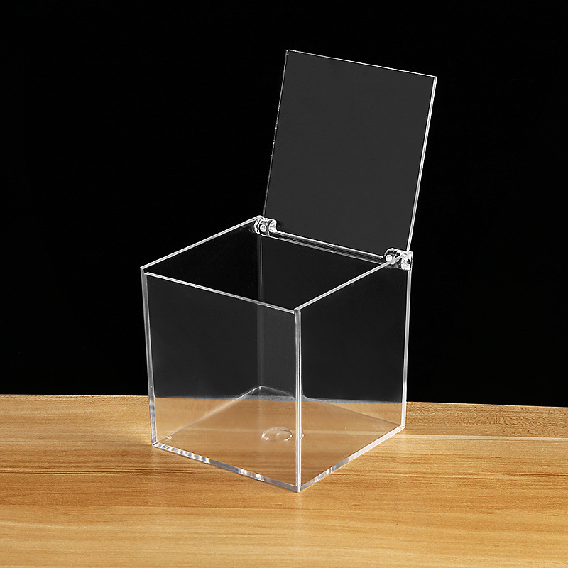Caja de acrílico caja de polvo de comida de supermercado de alta transparencia con tapa abatible personalizada caja de exhibición de almacenamiento a prueba de polvo hecha a mano de Lego