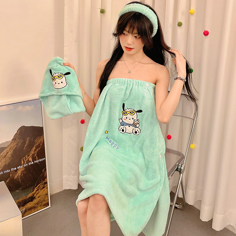 Ins cute crayon Shin-chan bath set with coral velvet, wearable and wrapable bath towel for women, highly absorbent