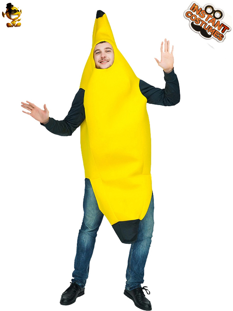 Pareja de adultos de Halloween parodia traje de plátano divertido fruta plátano carnaval etapa rendimiento traje de fiesta