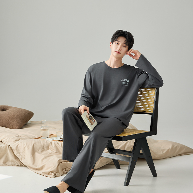 2025 New Autum Pajamas for Men, Cotton Long-Sleeved Round Neck Pullover, Sports Style, Casual Wearable Home Clothes