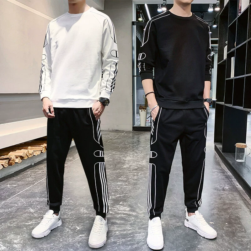 2020 весенний костюм-двойка в корейском стиле, повседневный костюм, толстовка с круглым вырезом и длинными рукавами для подростков