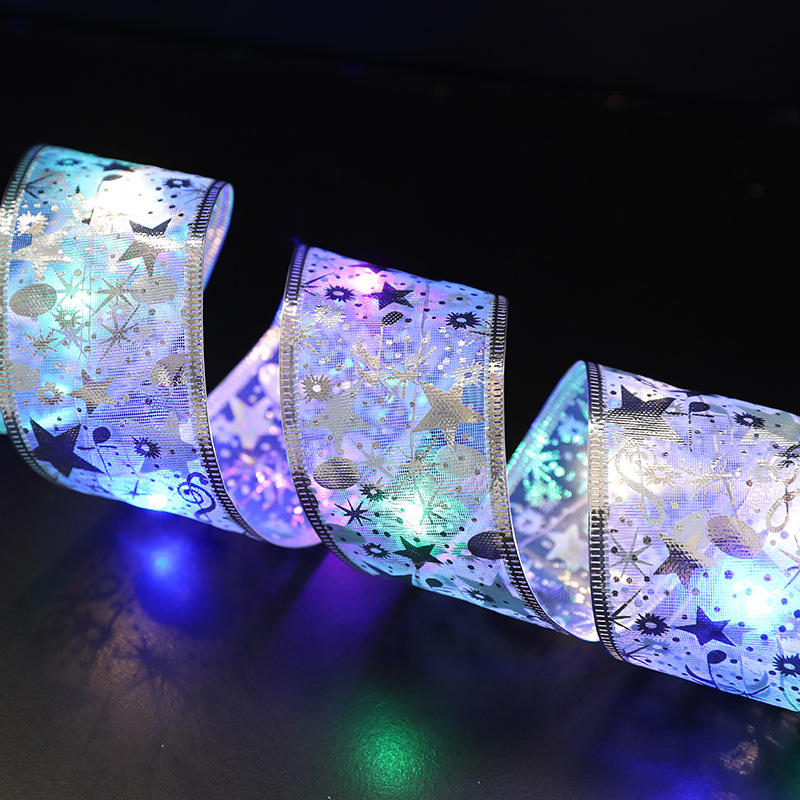 Transfronterizo nuevo Navidad 2 M 5 M impresión dorada de doble capa cinta de luz de cadena de alambre de cobre estrella de cinco puntas cinta luminosa