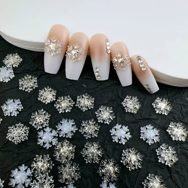 New net red Christmas fine flash white snowflake nail ornaments hand-worn nail ornaments accessories wholesale