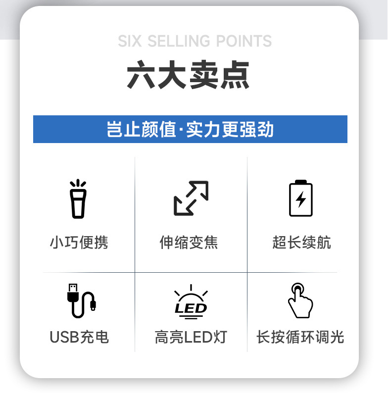 Handheld Flashlight, Strong Light, Long Battery Life, Small, Portable, Rechargeable, High Lumen, Ultra-Bright, Long-Range Outdoor Customization