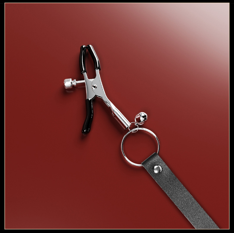 Zinc Alloy Nipple Clamps in Black with Leather Trim for Adult Bondage Play — detail image 23