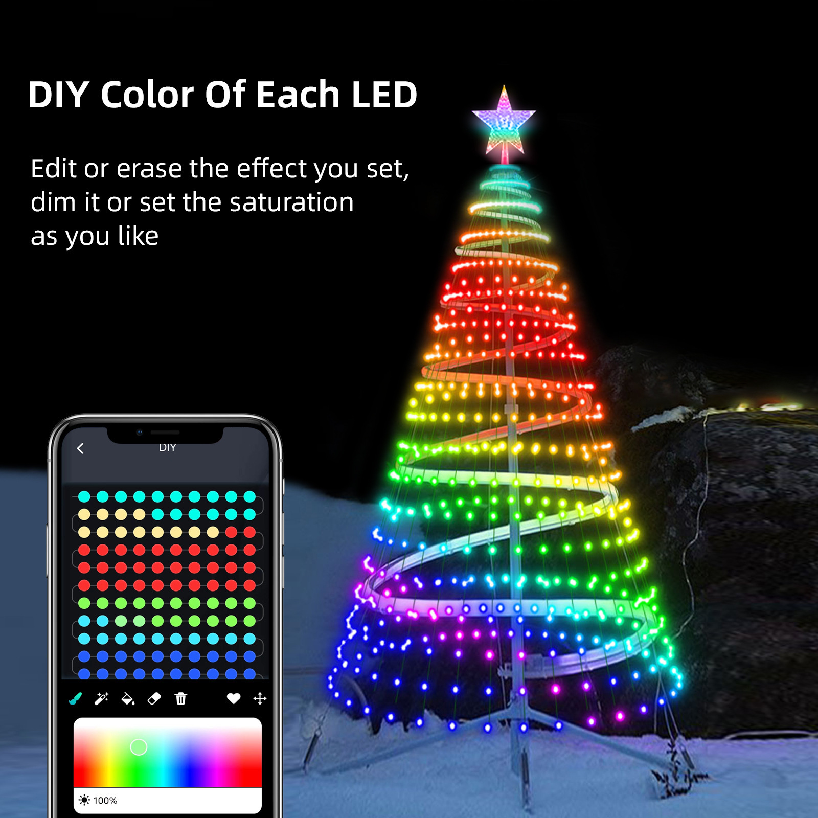 Amazon árbol de Navidad iluminación de color punto de control de piel luz de línea de luz de atmósfera de Navidad APP cuerda inteligente de árbol de Navidad