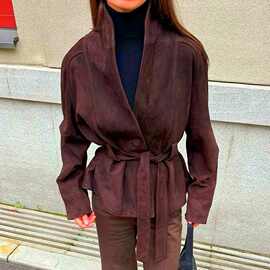 2026年秋冬新款复古女装设计感气质休闲腰带长袖夹克外套图片色