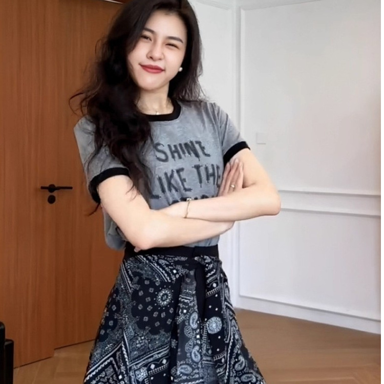 【Laiya Matte*Ribbed】Summer Outfit Set for Women, Korean Fashion Short-Sleeve Shirt with Faux Two-Piece Skirt Set