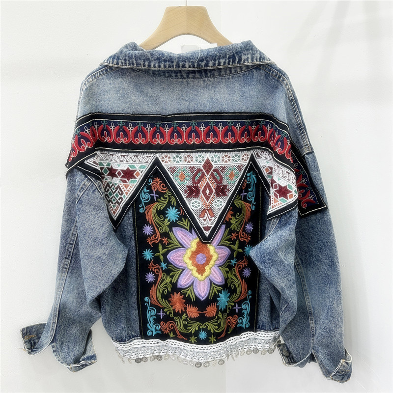 Chaqueta de Mezclilla Suelta con Bordado Manga Larga image 1