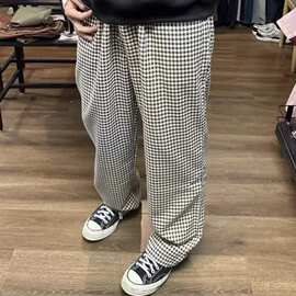 四季直筒千鸟格格子裤阔腿裤男女日常休闲宽松居家设计感长裤情侣