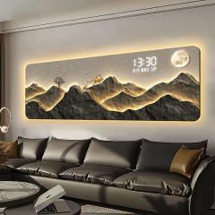 ハイエンドのリビングルームのソファの背景の壁の装飾絵画LEDデジタル電子時計バックアップ雰囲気ライト吊り絵画