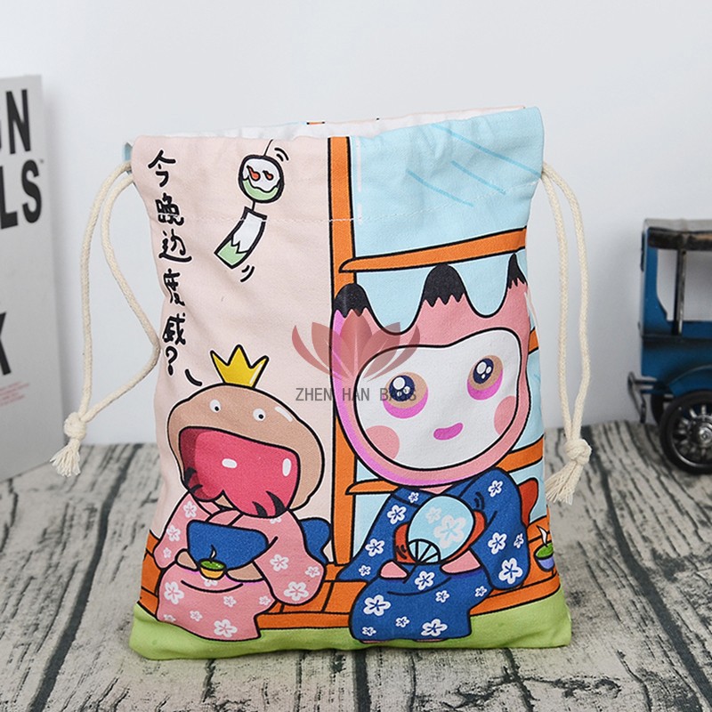 卡通动漫文字帆布袋 可爱礼品抽绳束口袋六一儿童节伴手礼小布袋