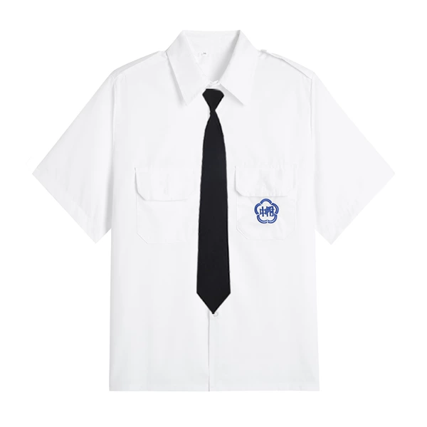 Boys white short sleeves + black tie