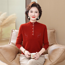 高档100%纯羊毛衫中老年人秋冬新款宽松老太太毛衣针织衫女打底衣