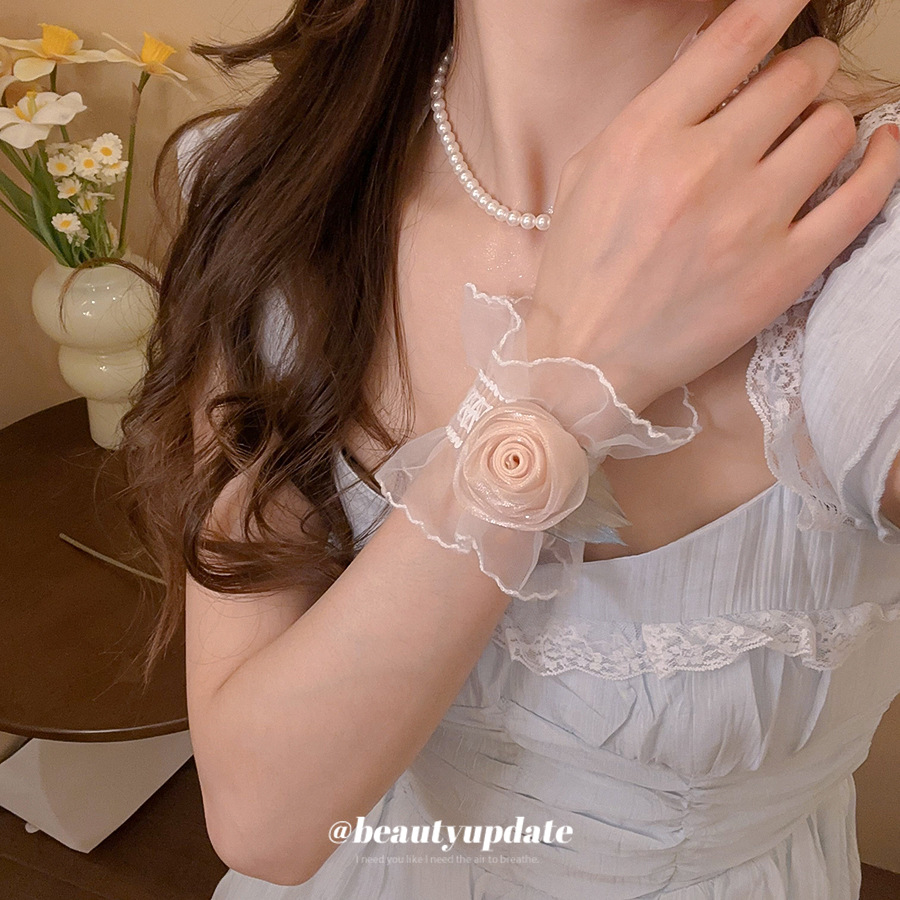 Pulsera de muñeca de flor de rosa de encaje de malla pulsera de temperamento exquisito y simple para mujer