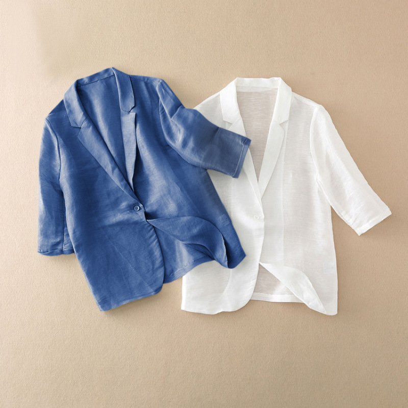 [13,000 People Collection] Short Small Suit Women's Cotton Summer Three-Quarter Sleeve Jacket Slim Professional Ol Breathable Suit