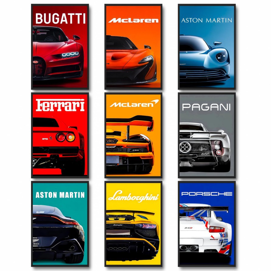 Cross-Border Amazon Temu Car Poster Retro Racing Art Canvas Background Boy Bedroom Decorative Art Painting