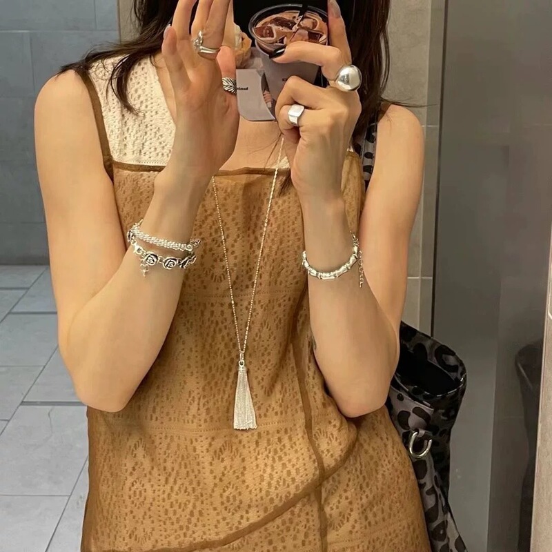 Blogger's Same Style Silver Tassel Long Necklace Korean Ins Niche Design High-End Heavy Fashion Sweater Chain