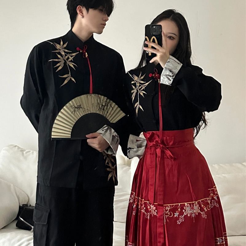 2025 Autumn and Winter School Uniforms for Couples, Men and Women, Embroidered Bamboo Leaves, Same Style Long-Sleeved Jackets, Shirts, Class Uniforms, Sports Games Opening