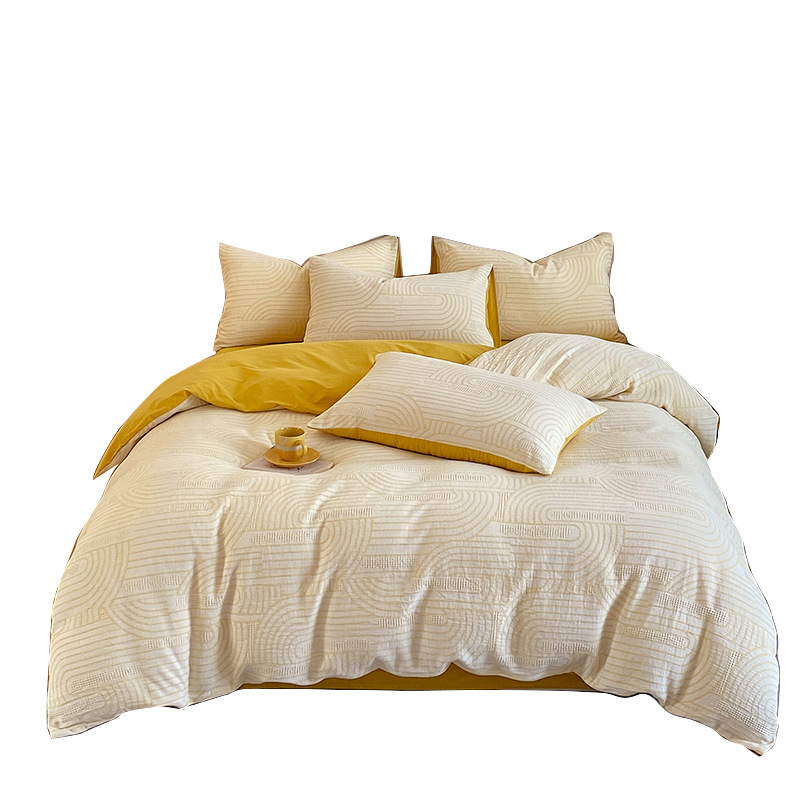 Cama de algodón de tres capas de hilo de cuatro piezas, cubierta de sábanas de algodón puro de grado materno-infantil, simple cama doble se puede lavar en máquina