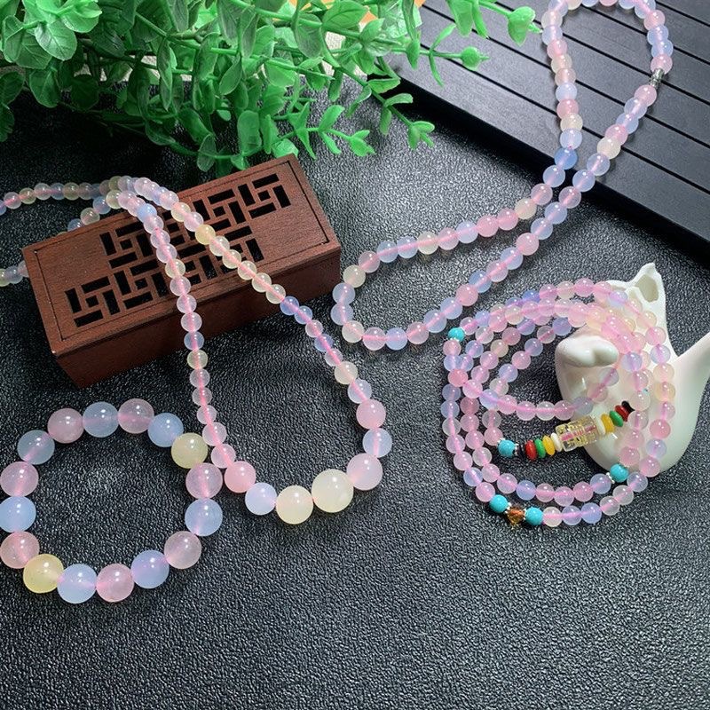 Vòng tay Morganite vòng cổ hạt ngọc thạch anh chuỗi tháp nhiều vòng màu kẹo vòng tay ngọc Morganite